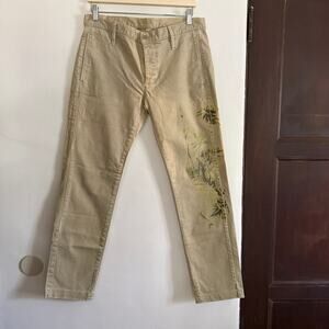 LOVE MOSCHINO Khaki Chino Trousers with Distressed Tropical Print 32